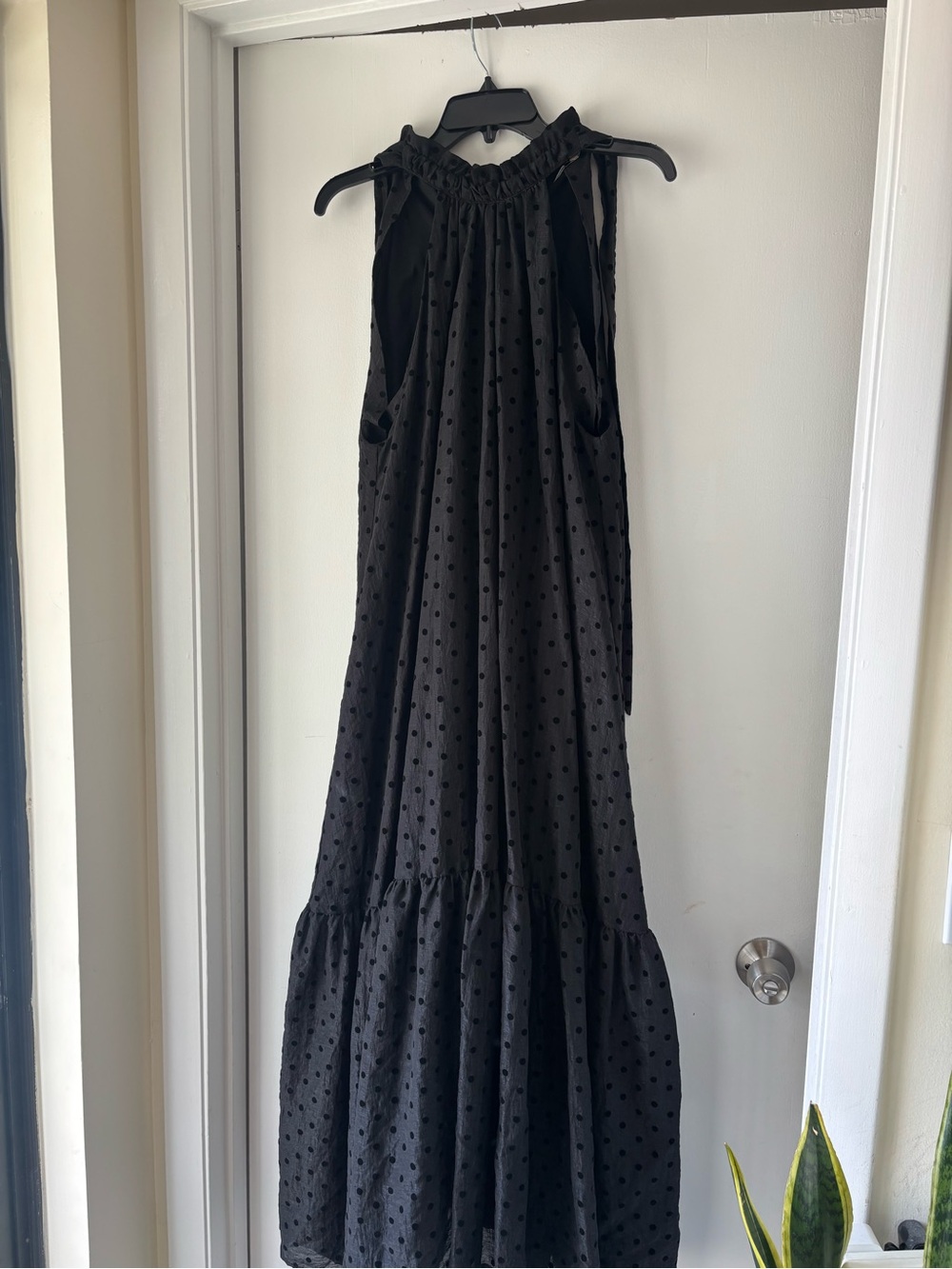 Corey Lynn Calter Black Sleeveless Swiss Dot Halter Maxi Dress